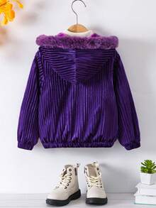 SHEIN Cô Gái Trẻ Trang trí Fuzzy áo có mũ Vải to sợi Áo khoác Không có áo len - Màu tím - Xem 2