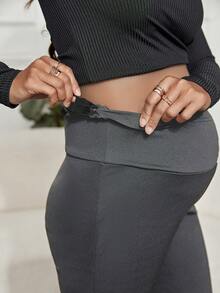 SHEIN 孕婦寬腰帶可調節腰圍喇叭褲 - 灰色 - 查看 5