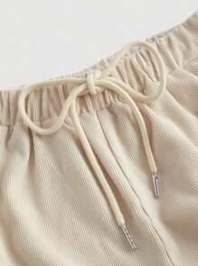 SHEIN MOD 腰部抽繩側口袋工裝褲 - 杏色 - 查看 4