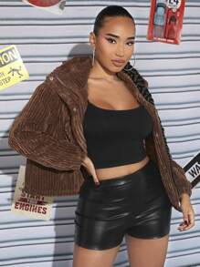 SHEIN SXY Áo khoác nhung có đệm kéo khóa - màu nâu - Xem 1