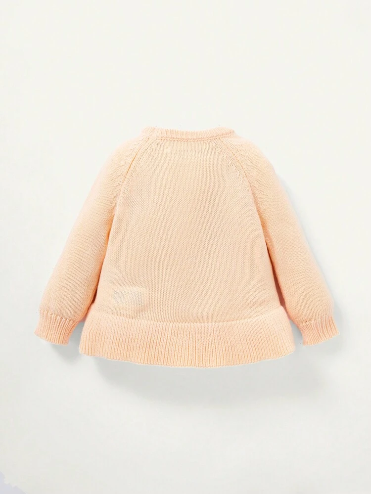 Baby Girl Raglan Sleeve Ruffle Hem Sweater