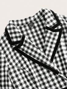 Vintamour Gingham Print Lapel Neck Dress - Black and White - View 8