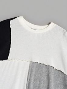 SHEIN EZwear 大碼撞色頂針落肩袖運動衫 - 彩色 - 查看 5