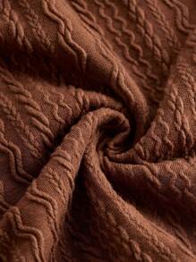 SHEIN Teen Girls' Knitted Jacquard Off Shoulder Dress - Brown - View 3