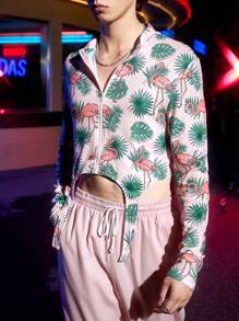 Manfinity Fever City Men Tropical Print Shirt & Drawstring Waist Pants - Pink - View 5