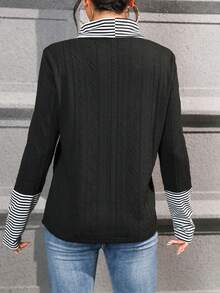 Striped Pattern Button Detail Sweater - White - View 2