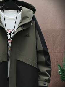 適合戶外活動的男士連帽防風運動極簡時尚夾克 - 軍綠色 - 查看 3