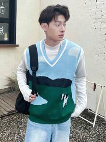 Manfinity Hypemode 男士卡通圖案毛衣背心不帶T恤 - 彩色 - 查看 4