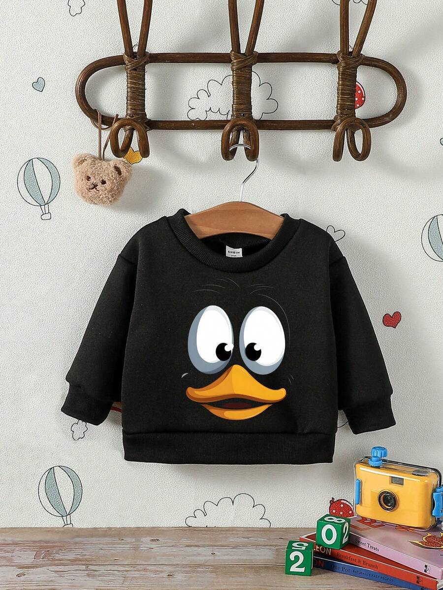 男嬰卡通圖案運動衫 - 黑色 - 查看 1