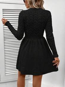 SHEIN LUNE Solid Cable Knit Sweater Dress - Black - View 2