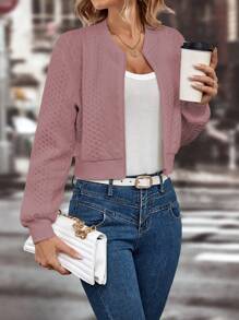 SHEIN LUNE Chất rắn Dây kéo Mùa vụ Áo khoác bomber - Bụi hồng - Xem 6