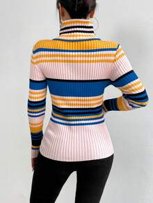 SHEIN Essnce 條紋圖案高領條紋針織套頭毛衣 - 彩色 - 查看 2