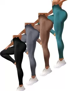 Easithlete 4件套纯色宽腰运动紧身裤女士紧身裤套装瑜伽裤 - 彩色 - 查看 2