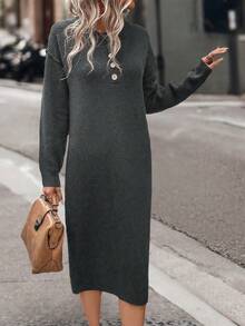 SHEIN LUNE 落肩袖毛衣洋裝 - 深灰色 - 查看 3