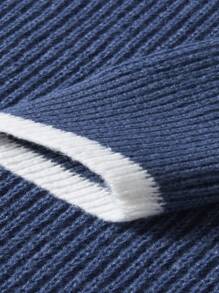 Manfinity Nam Viền tương phản Thả vai Đồ đan Ribbed Áo len - Màu xanh lam - Xem 5