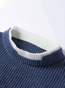 Manfinity Nam Viền tương phản Thả vai Đồ đan Ribbed Áo len - Màu xanh lam - Xem 6