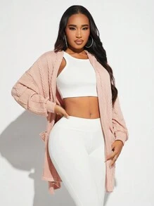 SHEIN SXY Abrigo con capucha de hombros caídos con parte delantera abierta - Rosa Pálido - Ver 5