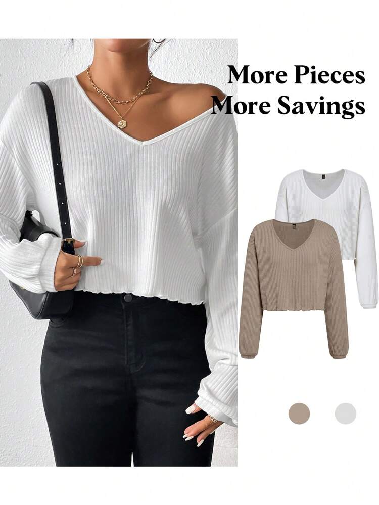 Solid Lettuce Trim Drop Shoulder Tee