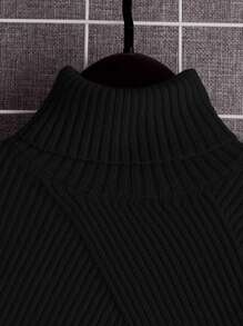 SHEIN 青春期男孩高領條紋針織毛衣 - 黑色 - 查看 4