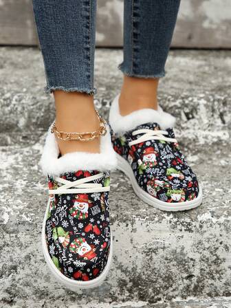 Women's Plus Size Comfortable Christmas Print Casual Sports Shoes For Winter