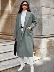 EURMUSE Double Breasted Drop Shoulder Overcoat - Grey - View 5