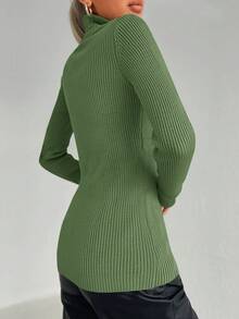 RueChic Women's Plain Simple Turtleneck Sweater Pullover - Green - View 2