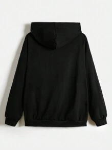 ROMWE Kawaii Sudadera con estampado de calavera y decoración de rhinestones para mujer talla grande - Negro - Ver 2