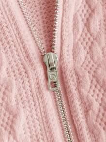 SHEIN EZwear 羊絨領口拉鏈開襟短夾克 - 粉色 - 查看 3