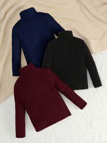 SHEIN Vintaside Kids Young Boy 3pcs High Neck Ribbed Knit Tee, School, Campus, College - Multicolor - View 2