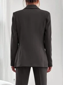SHEIN Traje De Un Botón Con Blazer De Cuello Chal - Gris Oscuro - Ver 2