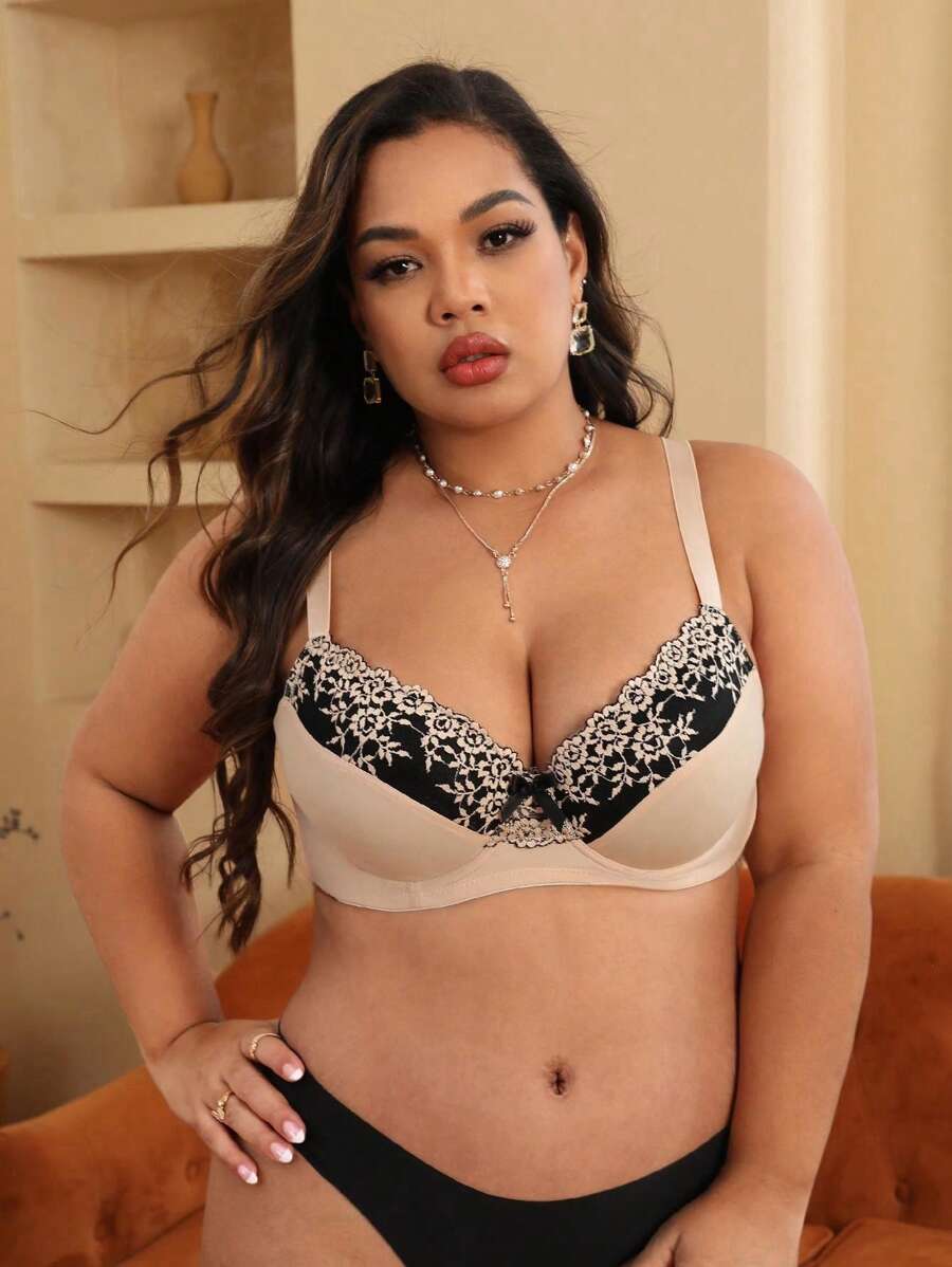 大碼蕾絲邊聚攏內衣 - 彩色 - 查看 1