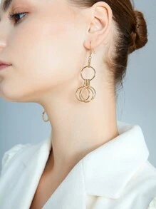 BizChic 時尚個性化合金圓形設計耳環合適的適用於女性日常穿著 - 金色 - 查看 2