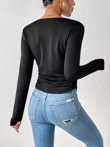 SHEIN Frenchy 拼接水溶蕾絲T恤 - 黑色 - 查看 2