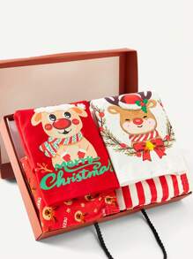 Baby Girl 2pcs Christmas Print Tee & 2pcs Striped Pants