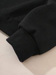 SHEIN EZwear Băng âm thanh Và Đồ họa Chữ cái Dây rút Lót nhiệt Hoodie - màu đen - Xem 4