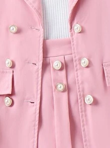 SHEIN Tween Girl Solid Tank Top & Skirt & Accessory Hat & Blazer - Pink - View 7