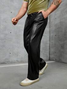 Manfinity AFTRDRK Men Solid PU Leather Pants - Black - View 4