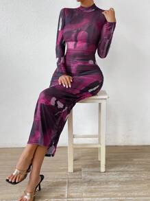 SHEIN Privé In Đồ họa Cổ giả Váy bodycon - Hồng - Xem 6