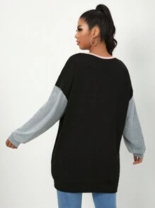 SHEIN Essnce Plus Drop Shoulder Colourblock Sweatshirt - Multicolor - View 2
