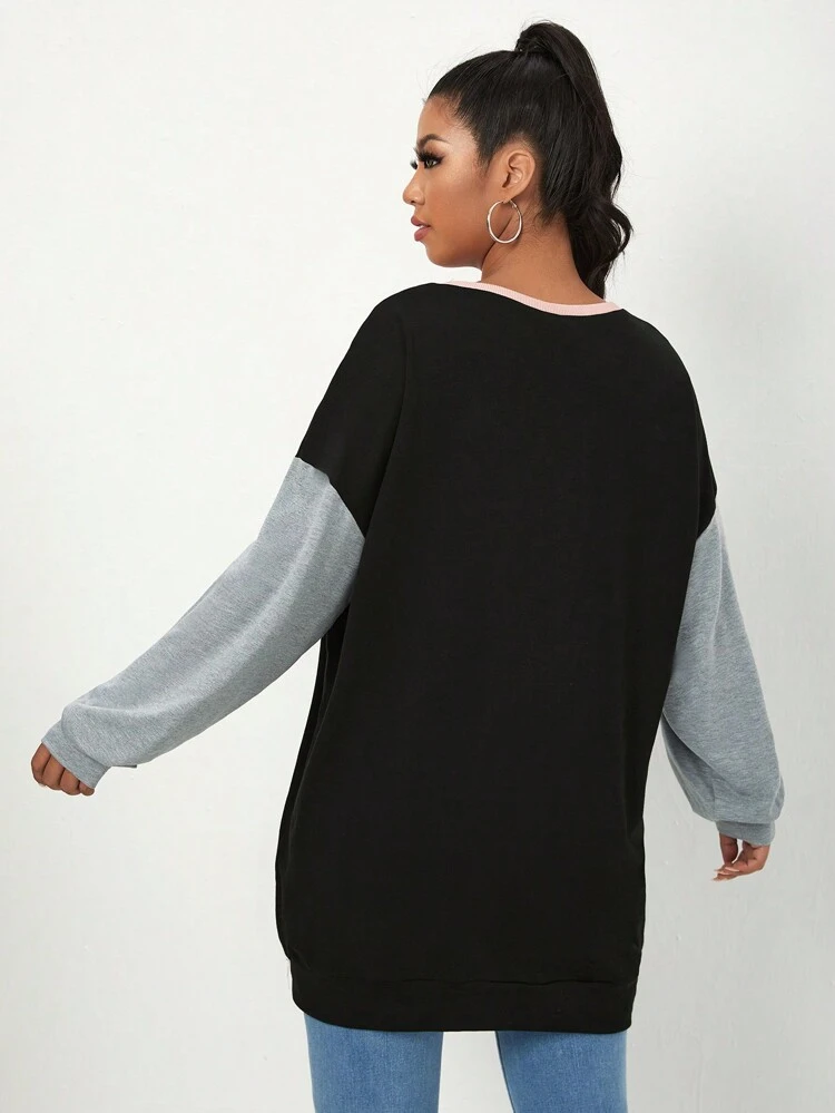Plus Drop Shoulder Colorblock Sweatshirt Winter Fall Autumn