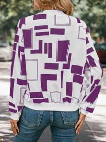 SHEIN Clasi 幾何印花拉鏈開襟飛行員夾克 - 紫色 - 查看 2