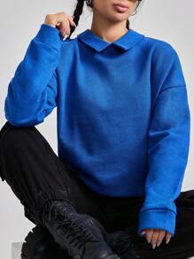 EURMUSE Solid Drop Shoulder Hoodie - Royal Blue - View 5