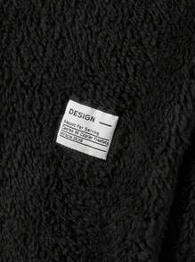 EURMUSE Men Letter Patched Kangaroo Pocket Teddy Hoodie & Pants - Navy Blue - View 4