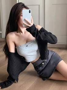 DAZY Solid Open Front Crop Jacket,Fall Clothes - Black - View 4