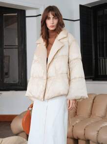 Anewsta Abrigo con cinturón, cuello de solapa y acolchado