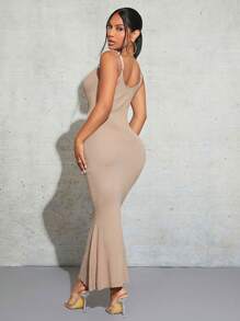 SHEIN SXY Solid Cami Bodycon Sweater Dress - Apricot - View 2