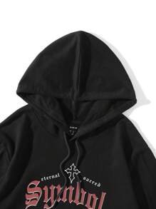 Manfinity LEGND Men Plus Letter Graphic Kangaroo Pocket Drawstring Hoodie