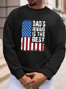 Manfinity Homme Men Plus American Flag & Slogan Graphic Drop Shoulder Sweatshirt - Black - View 1