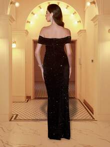 ADYCE Robe De Soirée Col Bardot Fendu - Noir - Voir 2