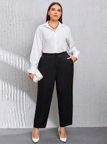 SHEIN Clasi Plus Solid Slant Pocket Pants - Black - View 4